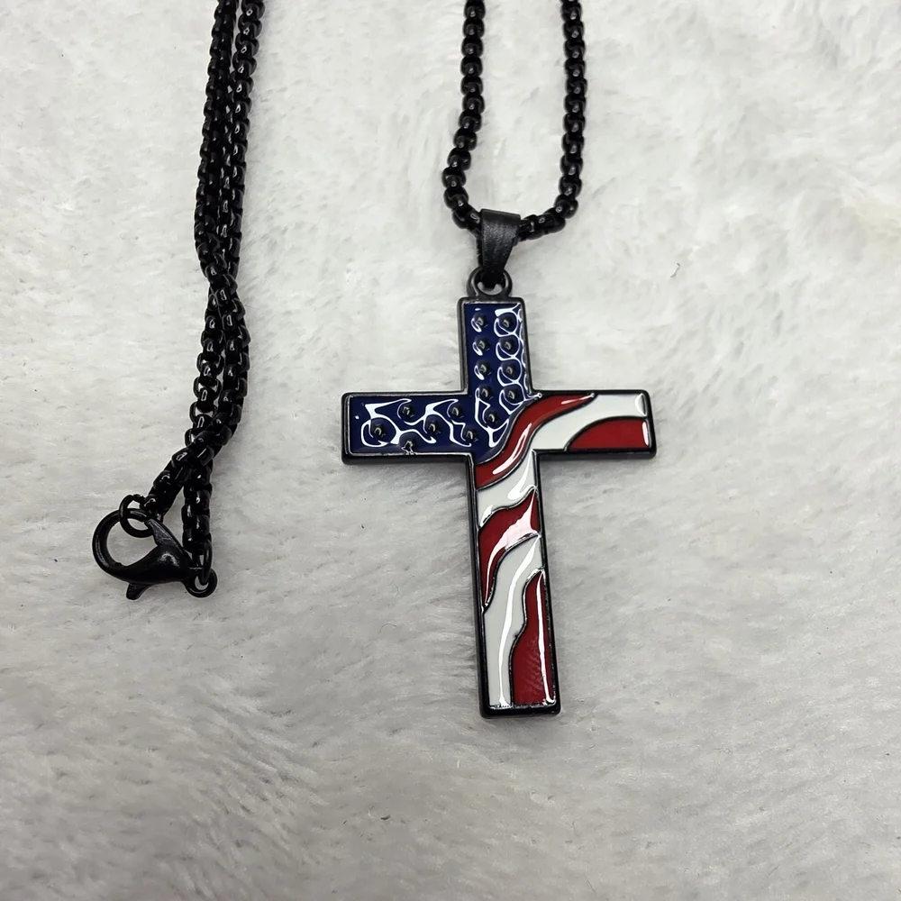 Patriotic Cross Pendant Necklace Stainless steel